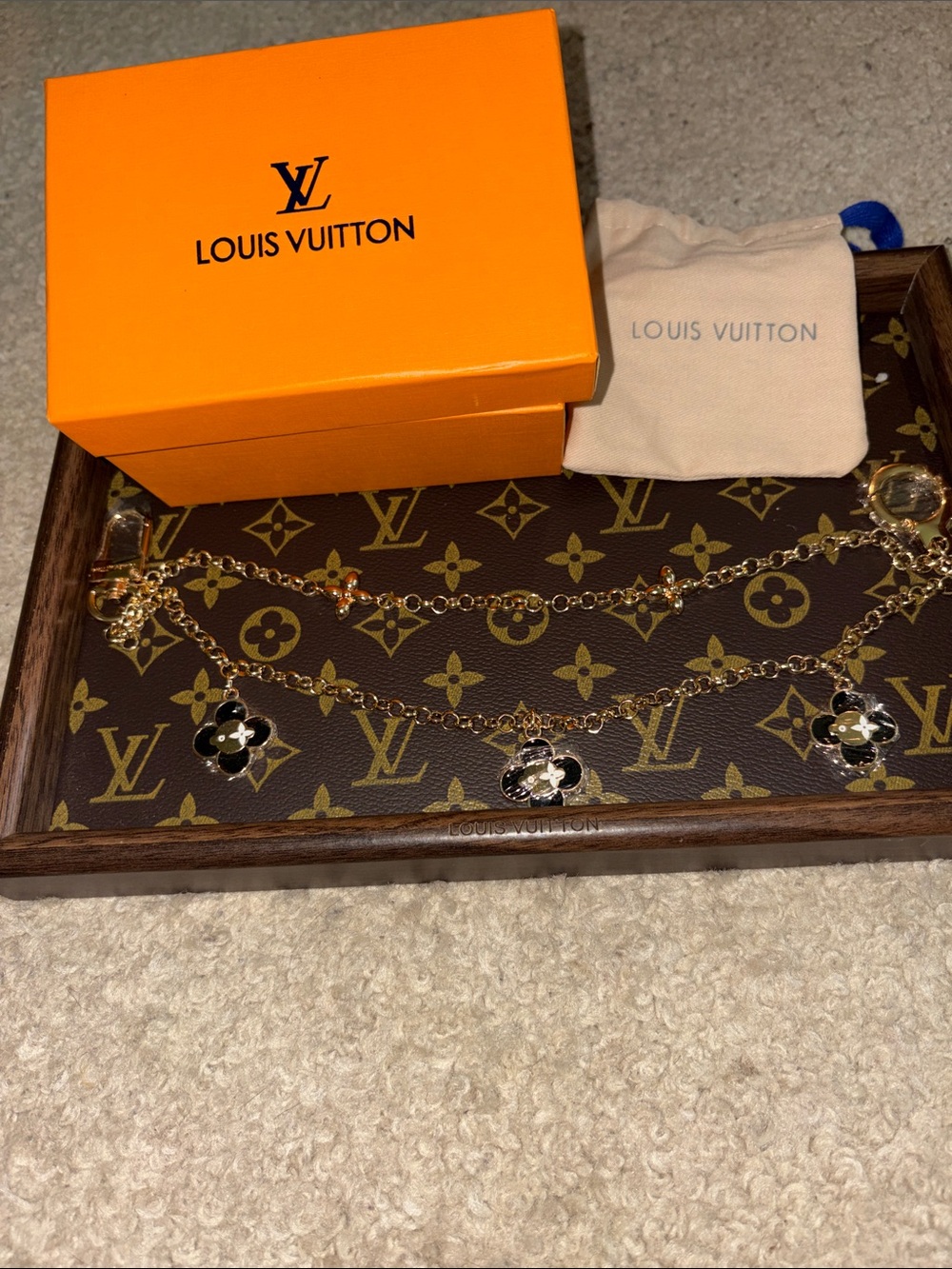 Inspired Gold Bag Chain with Black Flower Charms